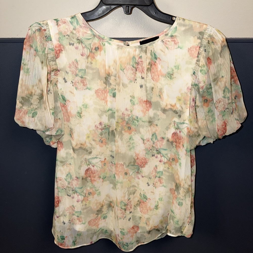 Alex Marie Womens Medium Cottagecore Air Flowy PINK FLORAL Short Sleeve BLOUSE